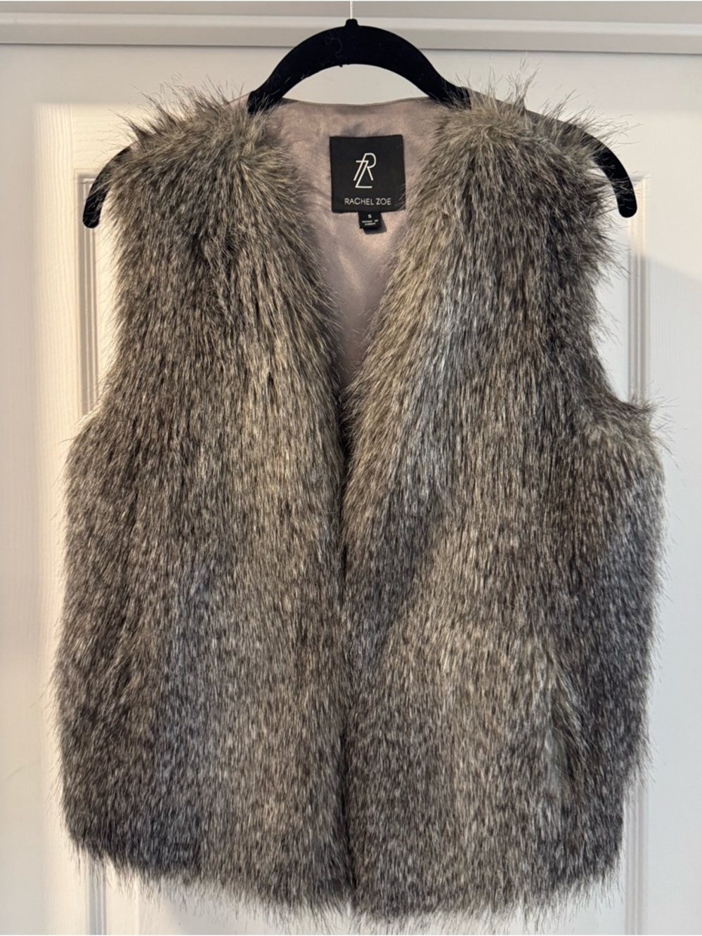 Rachel Zoe Gray Faux Fur Vest w/Satin Lining